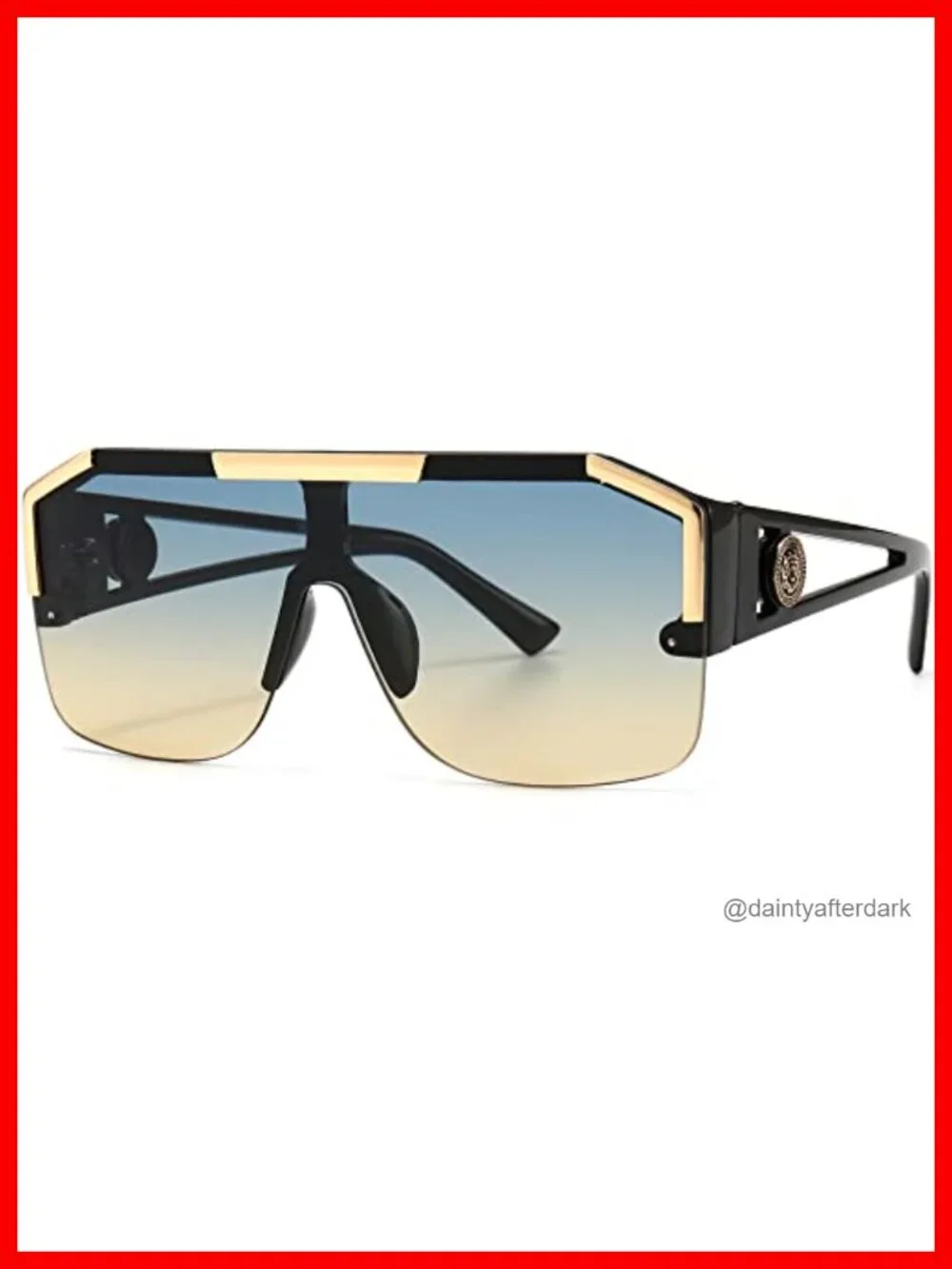 Oversized Square Sunglasses Flat Top Shield Unisex Metal Frame